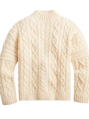 J. Crew Oversized Cable Knit Turtleneck Sweater S Cream Chunky Fisherman Wool